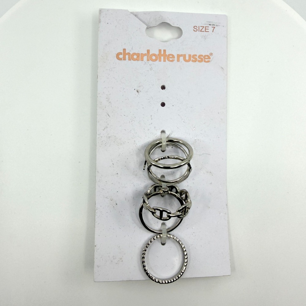 Vintage Charlotte Russe Y2K‎ Silver Tone 6pc Stacking Ring Set Size 7 Classic